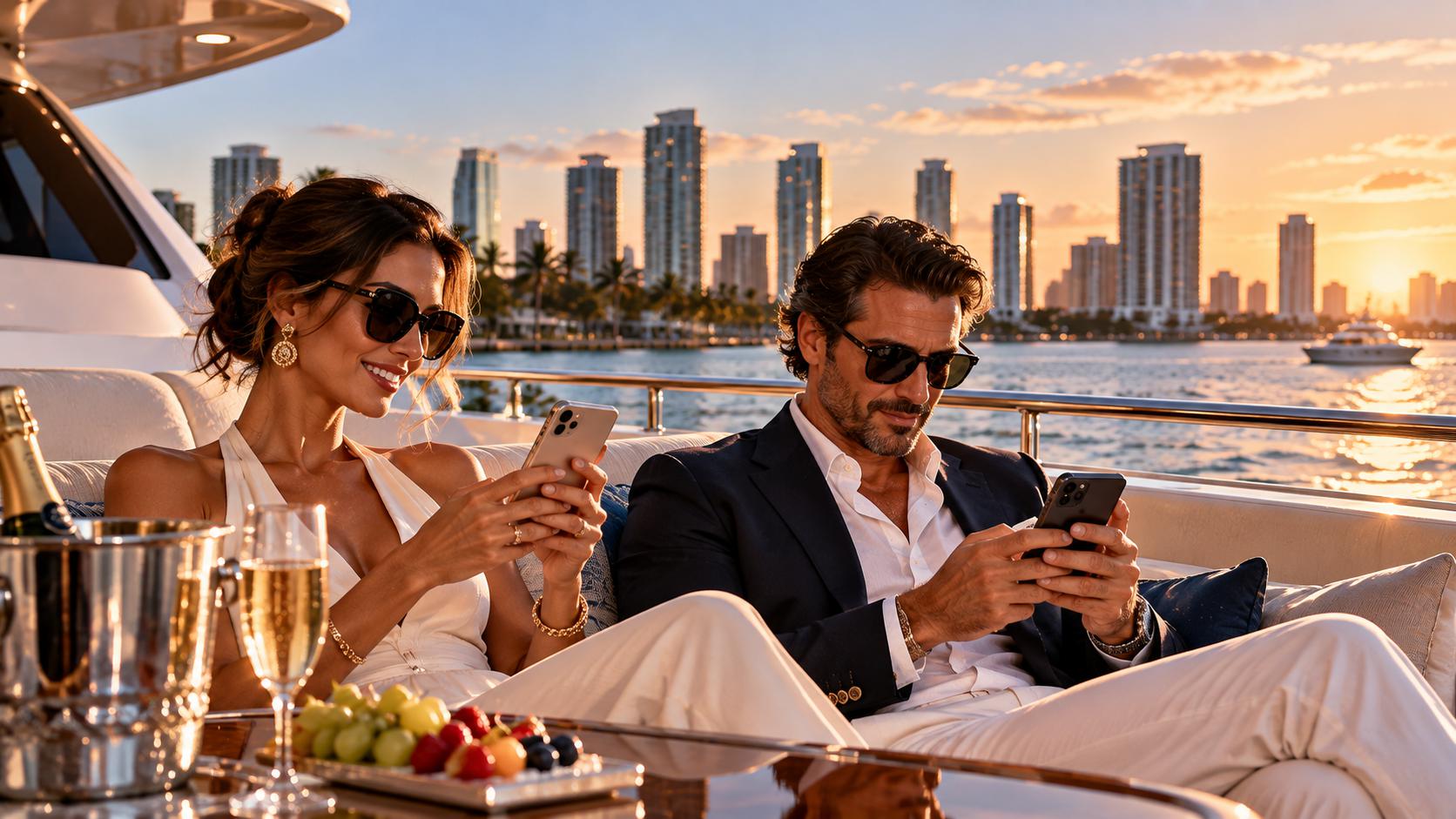 Luxury Yacht Sunset with City Skyline
